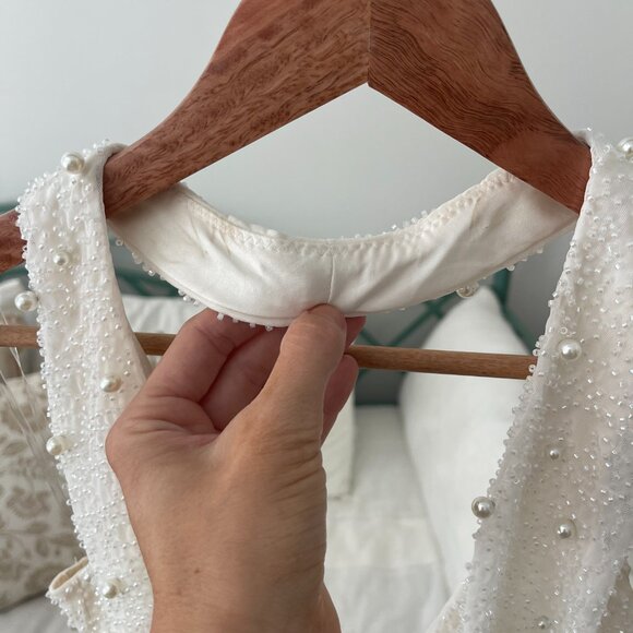 Oh Polly Versailles Deep Plunge Embellished Mini Dress in White - Picture 5 of 5